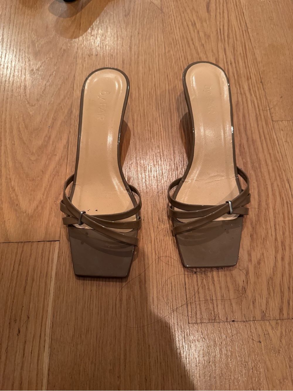 BY FAR Libra Taupe Strappy Square-Toe Slide Mules